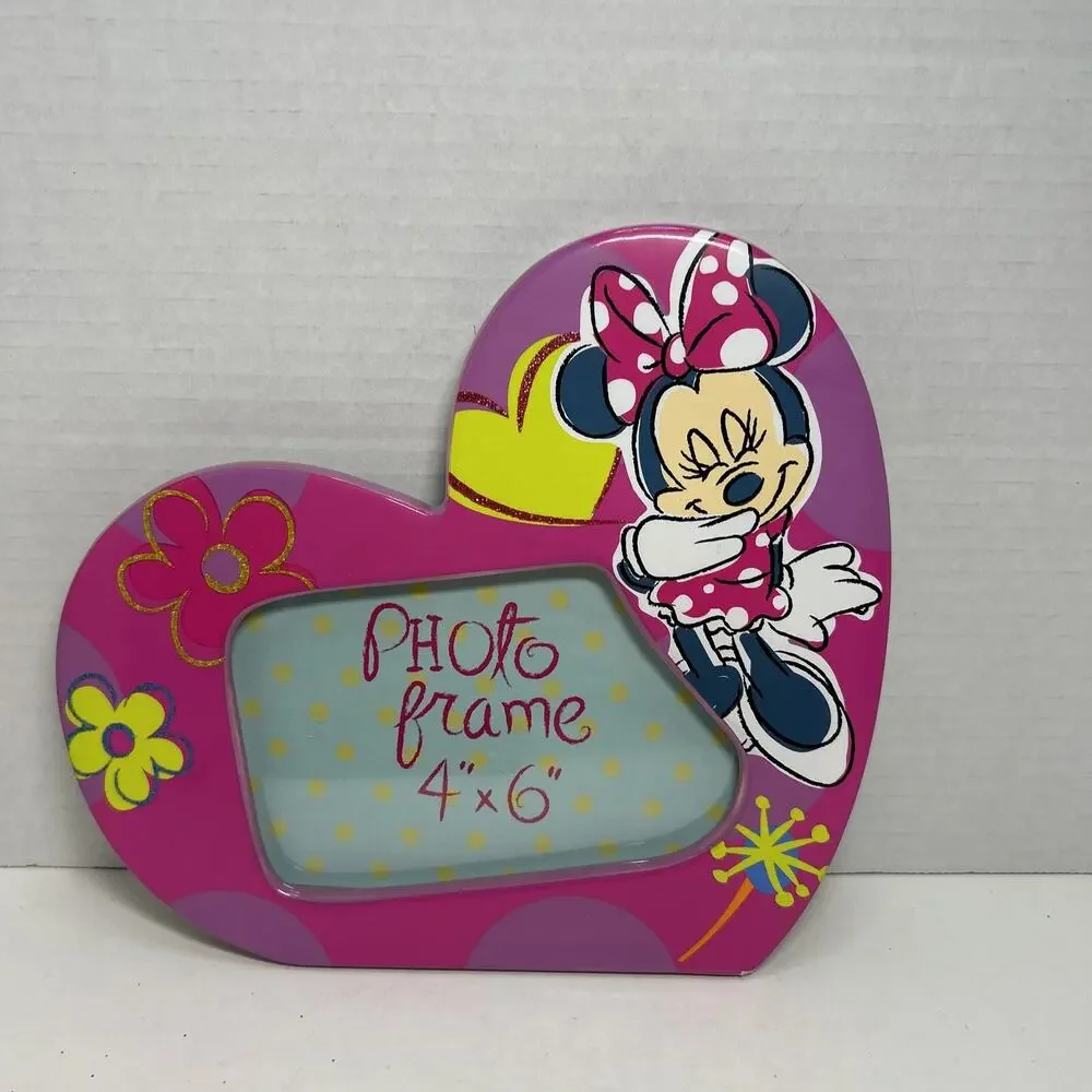 Minnie Mouse 4''x6'' Neon Pink Heart Shape Ceramic Photo Frame Disney Parks NWT